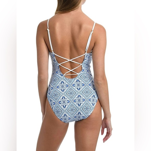 La Blanca Capri Blue Strappy One-Piece Swimsuit NWT - Picture 2 of 4